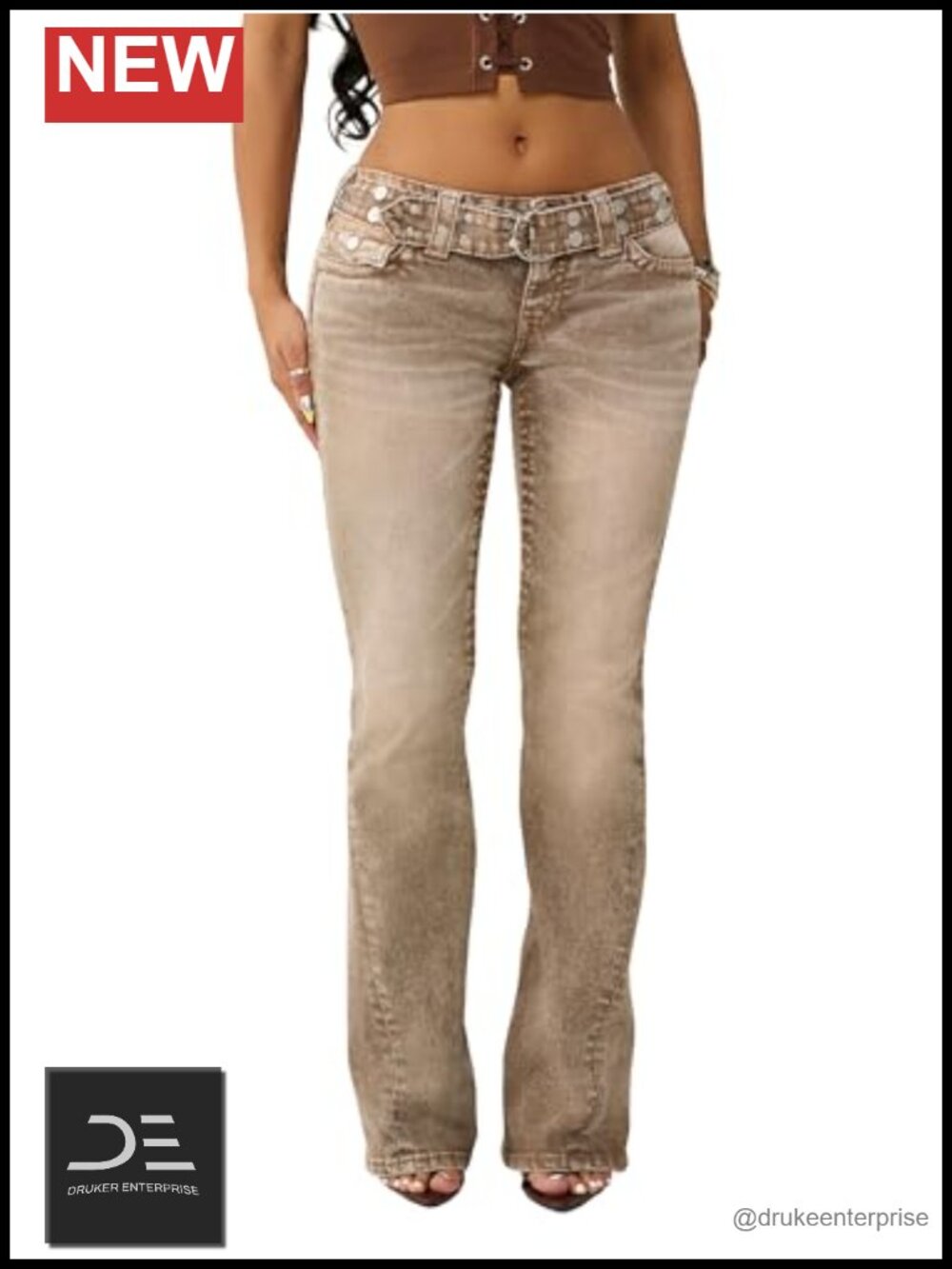 True Religion Becca Belted Cargo Bootcut Jeans Low Rise Flare
